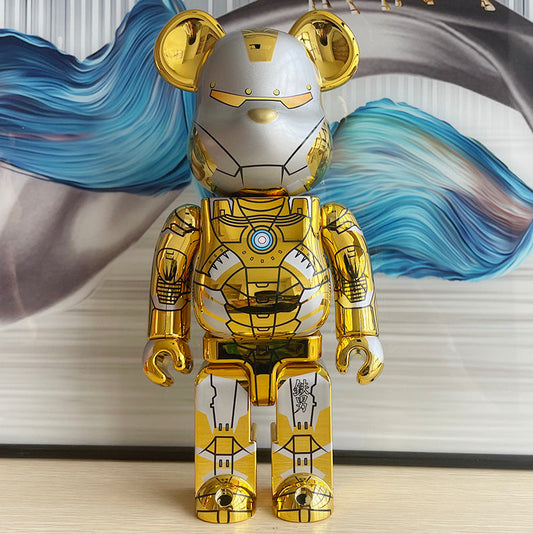 Toy - 28cm BEARBRICK 400% Iron Man Gold And Silver ABS Action Figure Boxed