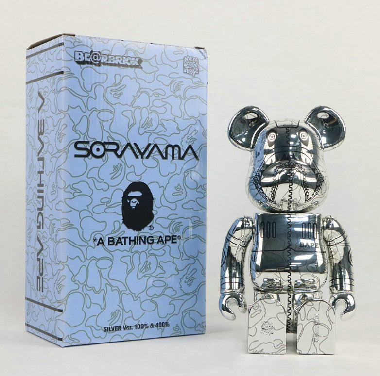 28cm BEARBRICK 400% BAPE Sorayamak Shark Electroplating ABS Action Figure Boxed-FuGui Tide play
