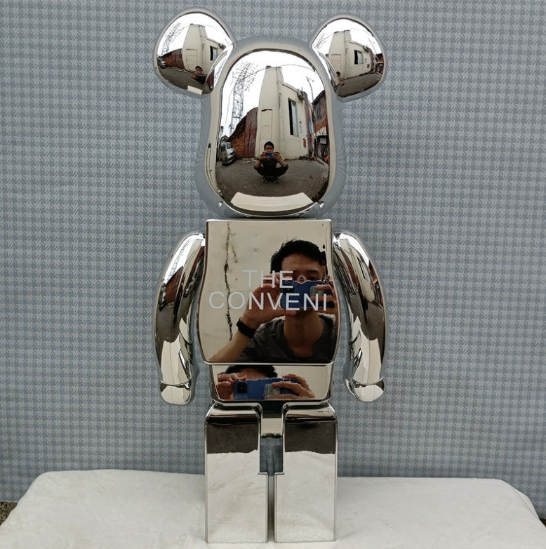 Hobby - 70cm BEARBRICK 1000% Hiroshi Fujiwara Electroplating Silver ABS Action Figure Boxed