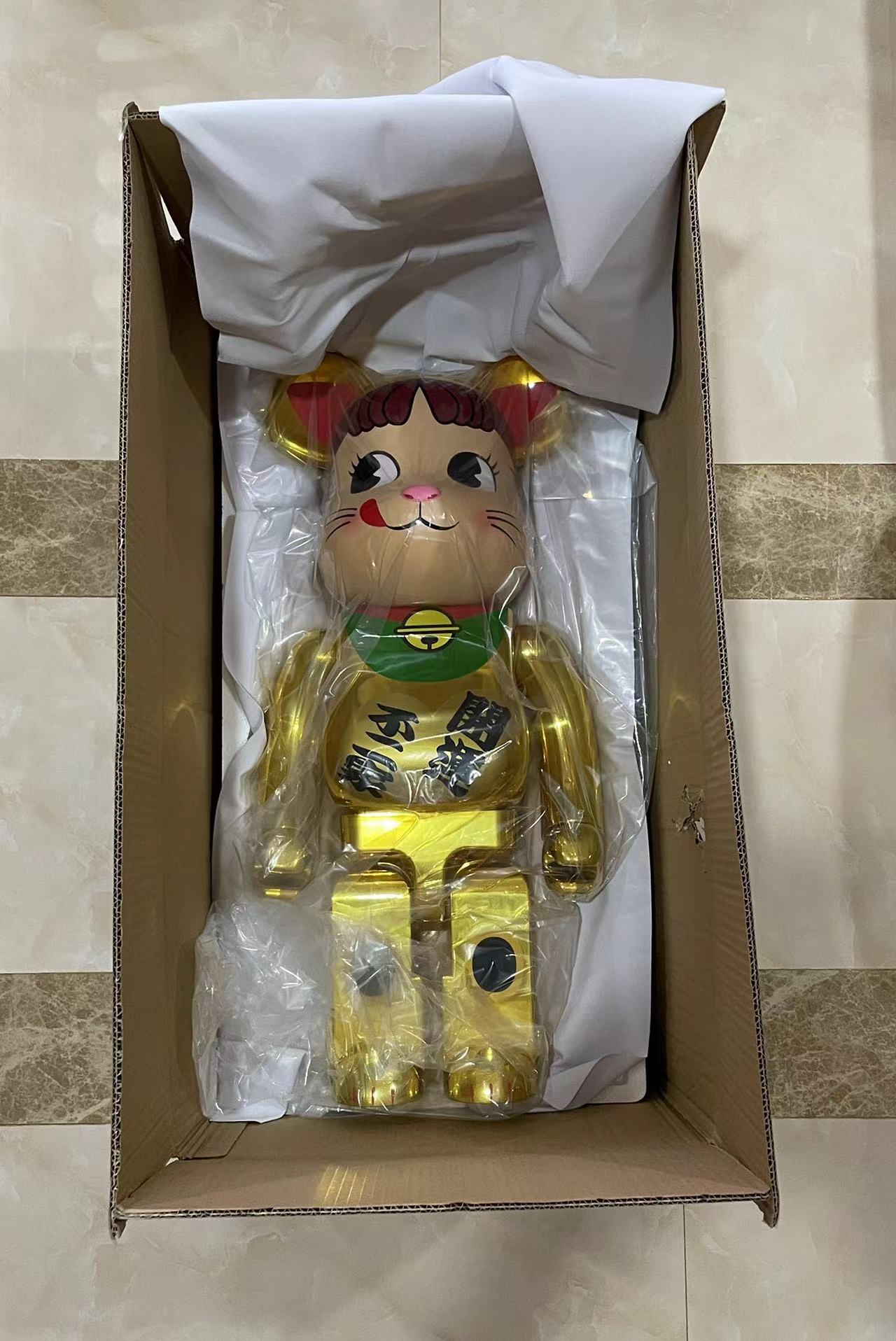 Hobby - 70cm BEARBRICK 1000% Electroplating Fujika Lucky Cat Gold ABS Action Figure Boxed