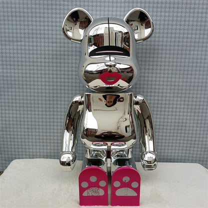 70cm BEARBRICK 1000% HajimeSorayama Red Lips Silver ABS Action Figure Boxed