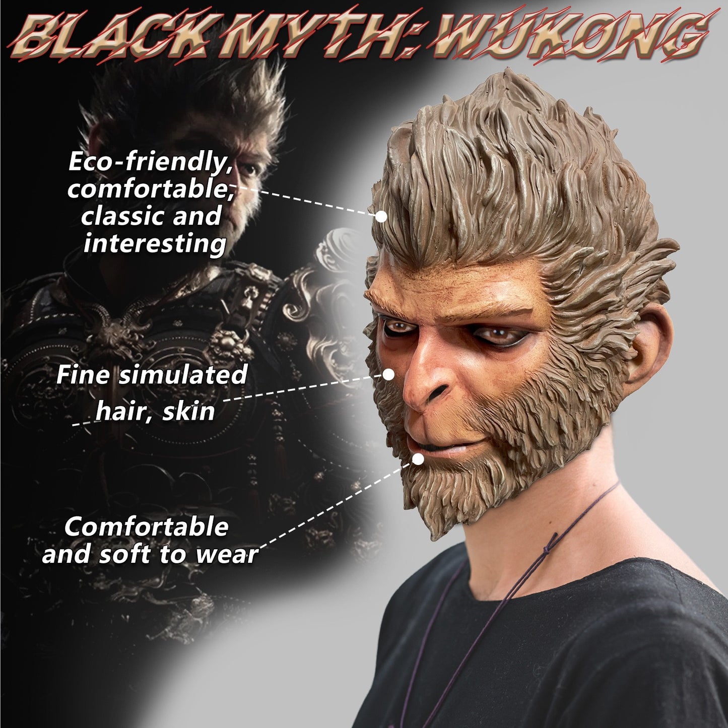 Black Myth Wukong Latex Mask Halloween Dress up Prop