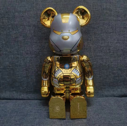 28cm BEARBRICK 400% Iron Man Gold and Silver ABS Action Figure Boxed
