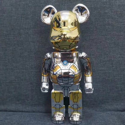28cm BEARBRICK 400% Iron Man Gold and Silver ABS Action Figure Boxed
