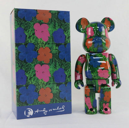28cm BEARBRICK 400% Andy Wahol Flower ABS Action Figure Boxed