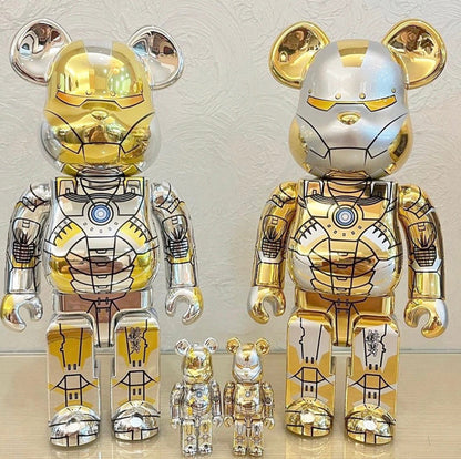 28cm BEARBRICK 400% Iron Man Gold and Silver ABS Action Figure Boxed