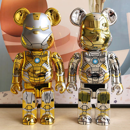 28cm BEARBRICK 400% Iron Man Gold and Silver ABS Action Figure Boxed