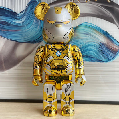 28cm BEARBRICK 400% Iron Man Gold and Silver ABS Action Figure Boxed