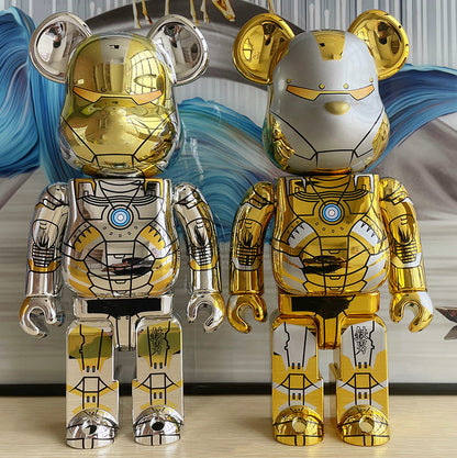 28cm BEARBRICK 400% Iron Man Gold and Silver ABS Action Figure Boxed