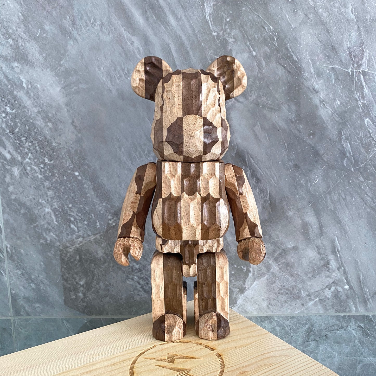 Wooden Bearbrick 400% Fujiwara Hiroshi Color Matching Lightning Action Figure With Wooden Box