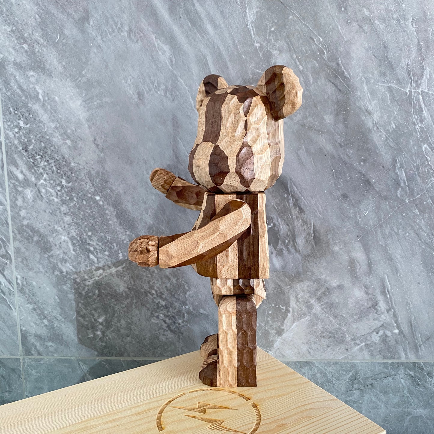 Wooden Bearbrick 400% Fujiwara Hiroshi Color Matching Lightning Action Figure With Wooden Box