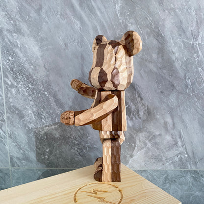 Wooden Bearbrick 400% Fujiwara Hiroshi Color Matching Lightning Action Figure With Wooden Box | FuGui Tide play