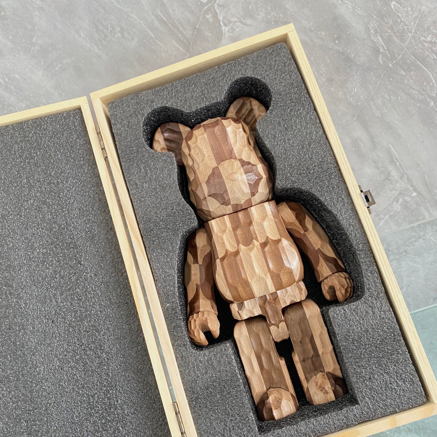 Wooden Bearbrick 400% Fujiwara Hiroshi Color Matching Lightning Action Figure With Wooden Box