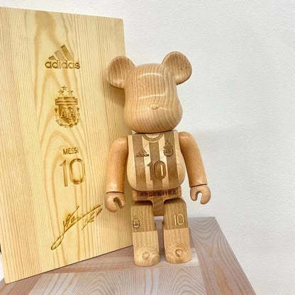 28cm 400% Bearbrick Messi Wooden Anime Action Figure With Wooden Box