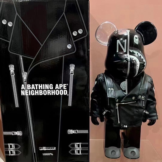 70cm BEARBRICK 1000% BAPE Leather Jacket Bear ABS Action Figure Boxed