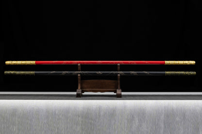 Black Myth Monkey King Staff Kungfu Sticks Monkey Cudgels Carving Dragon Wooden Cudgel Sun WuKong Weapon Practice Long Stick