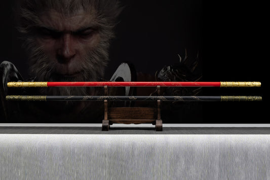 5.6 ft. Goku Ruyi Jingu Bnag, Balck and Red Mythical Gear, Wooden Golden Cudgel