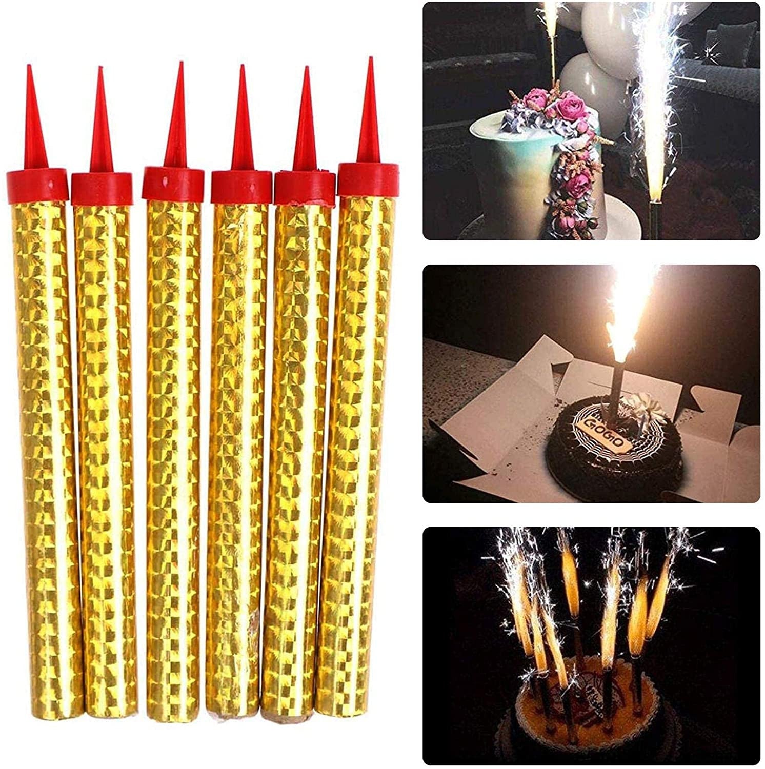 万圣节 - 6pcs/set Gold Birthday Straight Candles With Stand Cake Candle Party Supplies Wedding Decorations Handheld Candle