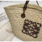 Ladies Handbag Palm Leaf and Calfskin Braided Basket Large/Small