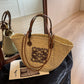 Ladies Handbag Palm Leaf and Calfskin Braided Basket Large/Small