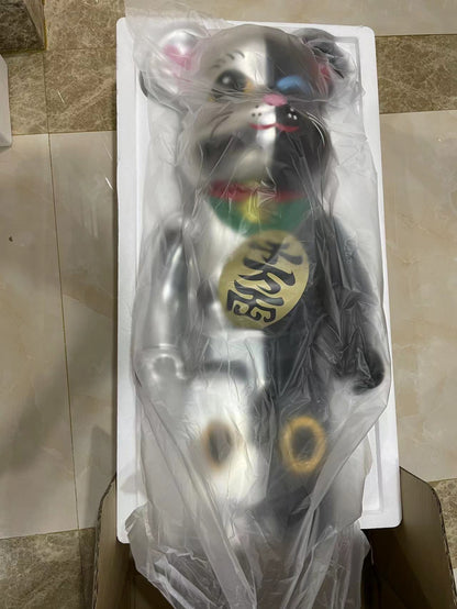 70cm BEARBRICK 1000% Electroplating Lucky Cat Silver ABS Action Figure Boxed