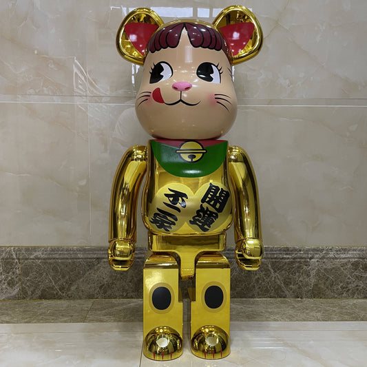 Hobby - 70cm BEARBRICK 1000% Electroplating Fujika Lucky Cat Gold ABS Action Figure Boxed